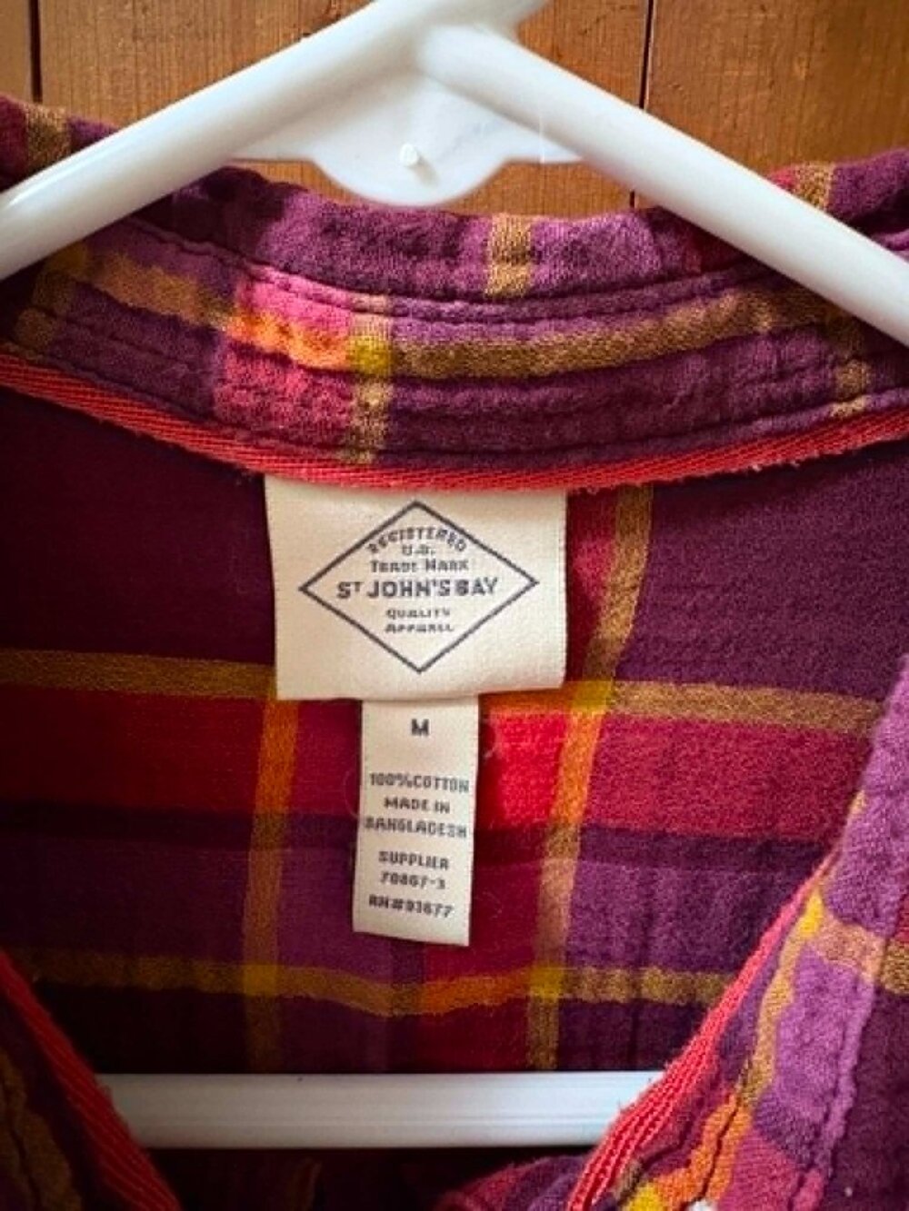 St. John's Bay Plaid Top Blouse Shirt Women Size M Cotton